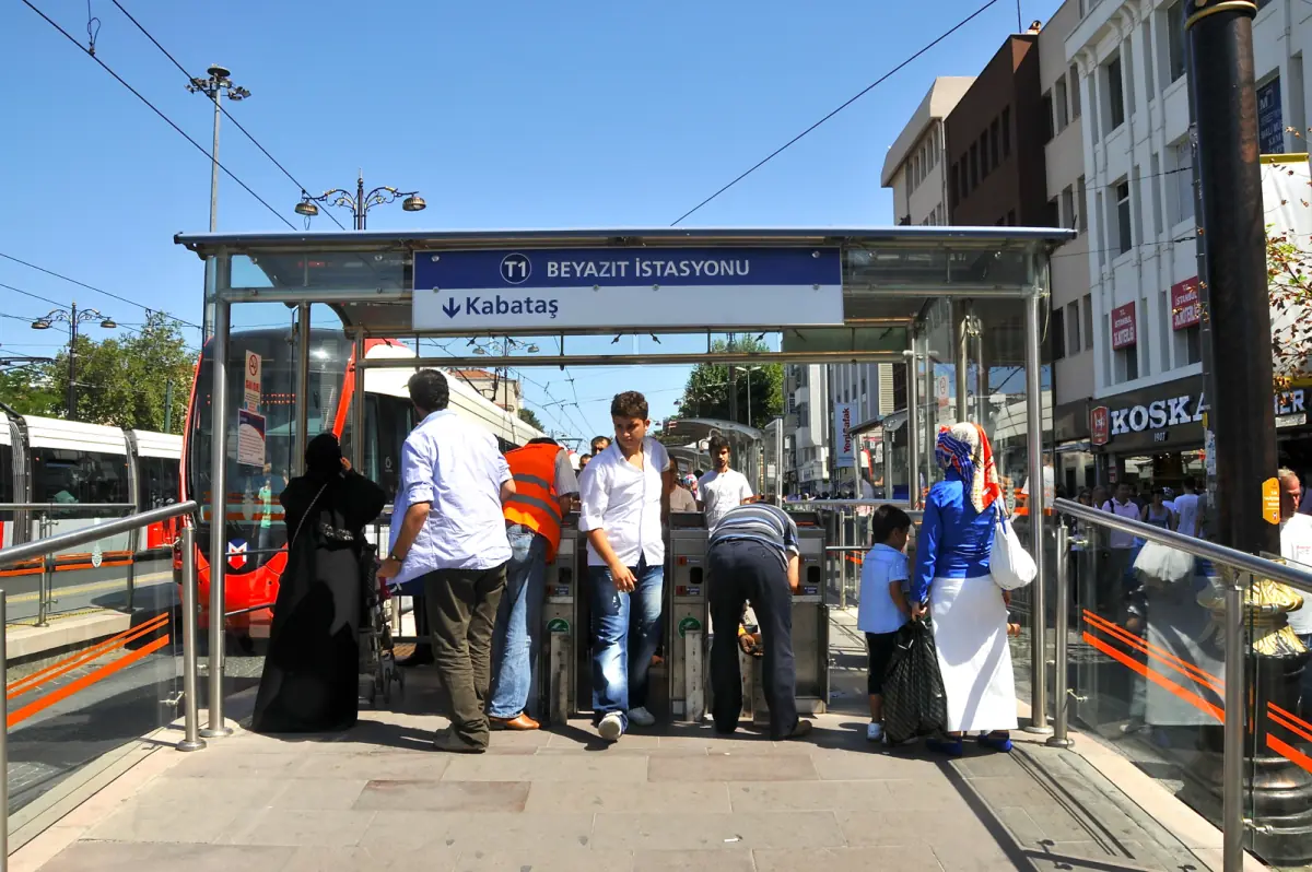 Ticket turnstiles at a tram stop in Beyazıt