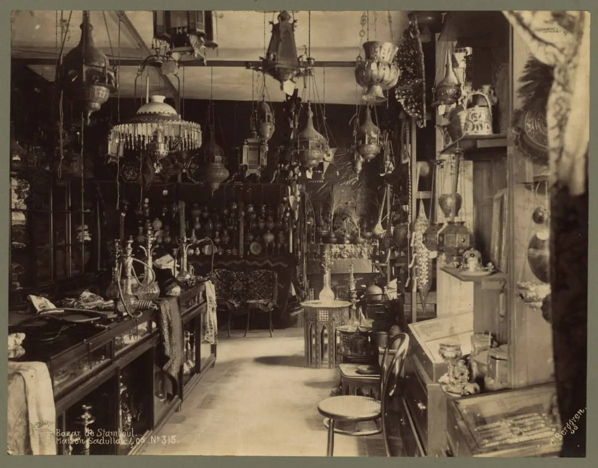 A shop in the Grand Bazaar in a 19th-century photo