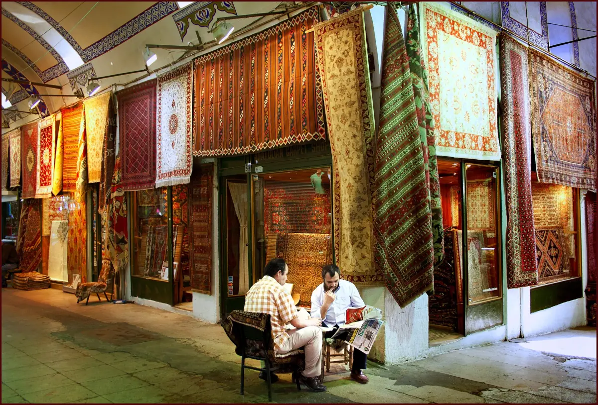 Carpets on display in the Grand Bazaar
