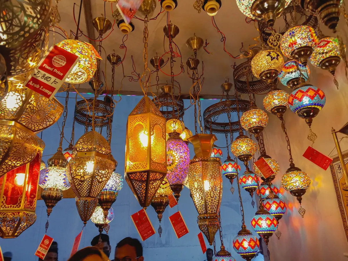 Turkish mosaic lamps on display